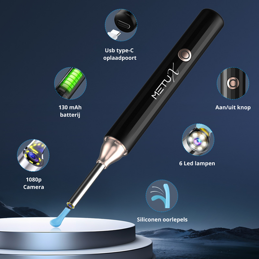 MetuX® Oorsmeerverwijderaar met Camera Zwart - Ultra HD Camera