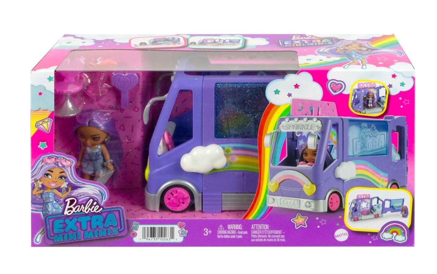 Barbie Extra Mini Mini’s – Toerbus Speelset (met pop en accessoires)