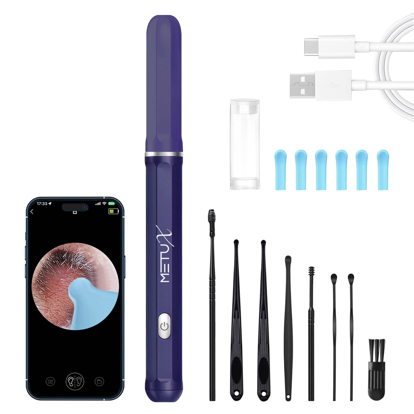 MetuX® Oorsmeerverwijderaar met Camera Blauw- Ultra HD Camera