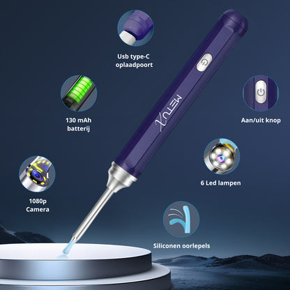 MetuX® Oorsmeerverwijderaar met Camera Blauw- Ultra HD Camera