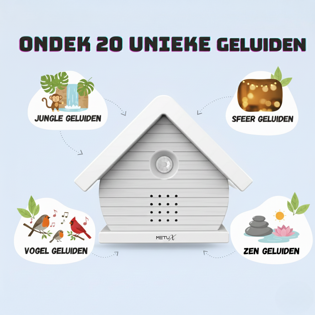 MetuX® - vogelhuisje met geluid - zwitscherbox - vogelgeluiden huisje met sensor - Vogelgeluiden Huisje Voor op Toilet - Wit