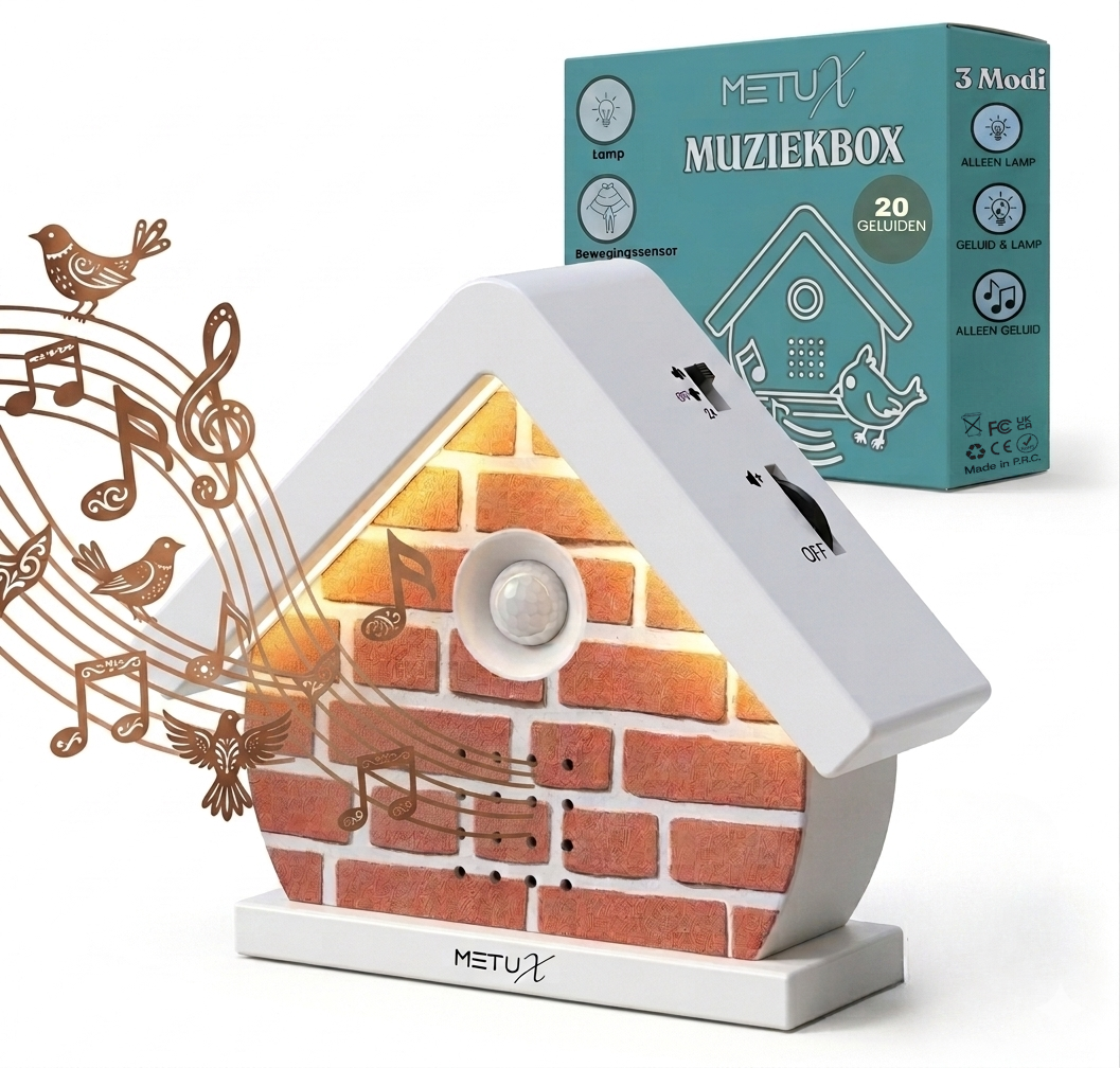 MetuX® - vogelhuisje met geluid - zwitscherbox - vogelgeluiden huisje met sensor - Vogelgeluiden Huisje Voor op Toilet - Bruin