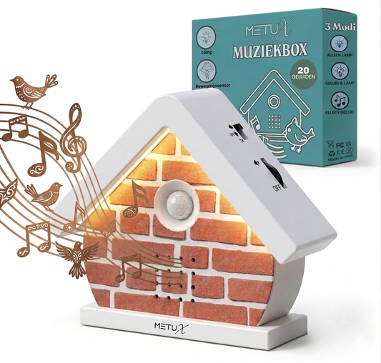 MetuX® - vogelhuisje met geluid - zwitscherbox - vogelgeluiden huisje met sensor - Vogelgeluiden Huisje Voor op Toilet - Bruin